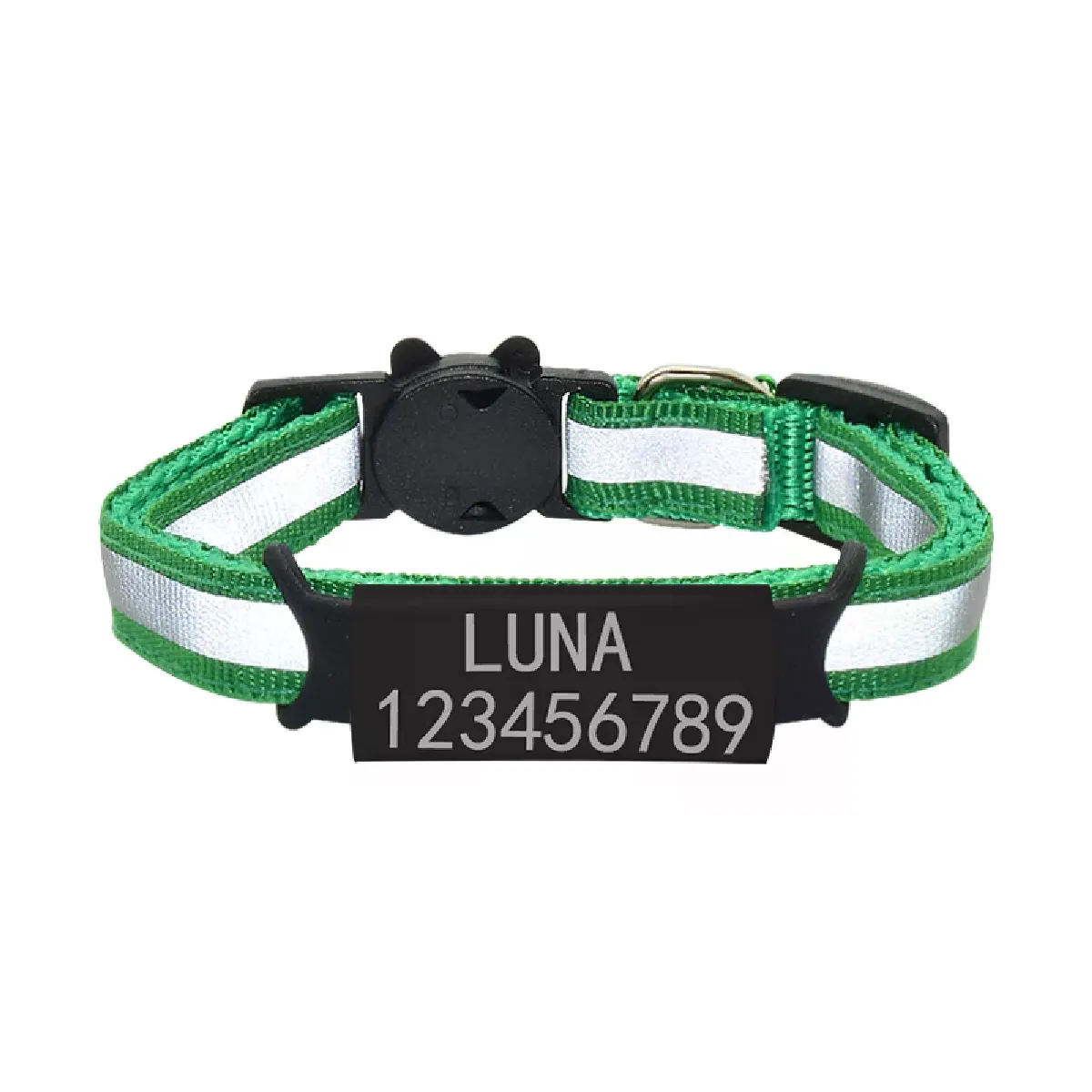Collier pour chat avec plaque signalétique réfléchissante personnalisée, clochette, étiquette d'identification gravée en nylon de sécurité personnalisée, collier pour chat, collier pour chaton~00920
