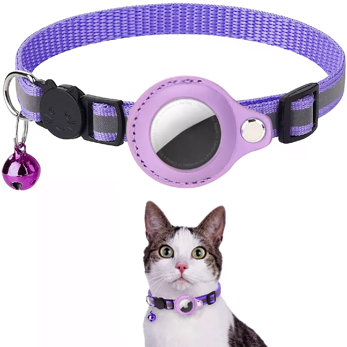 Meilleurs prix pour Collier pour chat Apple Airtag avec Bell Reflex, collier en nylon sans GPS pour la recherche anti-perte, suivi de localisation sans localisateur~01126