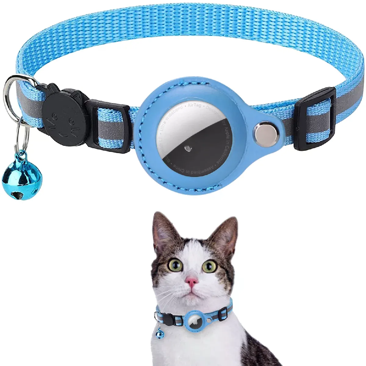 Meilleurs prix pour Collier pour chat Apple Airtag avec Bell Reflex, collier en nylon sans GPS pour la recherche anti-perte, suivi de localisation sans localisateur~01124