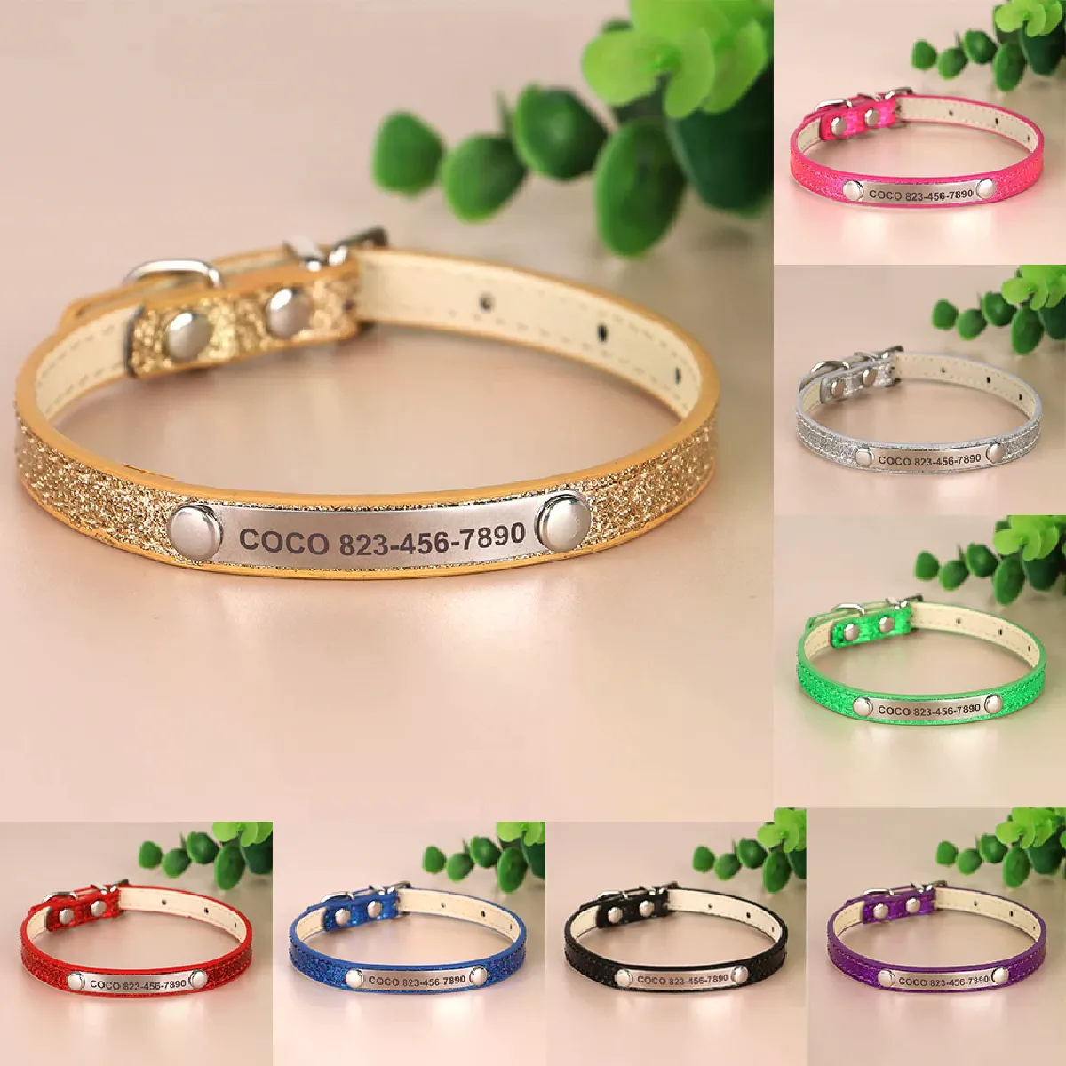 Comparer les prix de Collier d'identification anti-perte pour chat, collier personnalisé pour chat, étiquette d'identification gravée gratuite pour chats et petits chiens Bling~01119