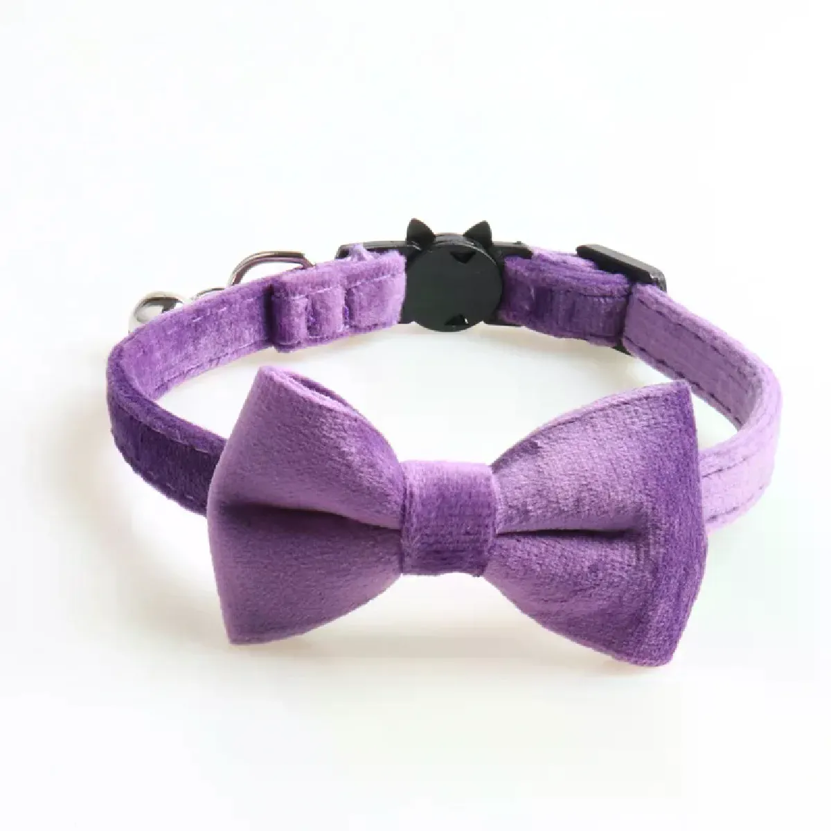 Collier pour chat en velours avec nœud papillon et boucle de sécurité réglable, couleur unie, accessoires pour animaux de compagnie~01689