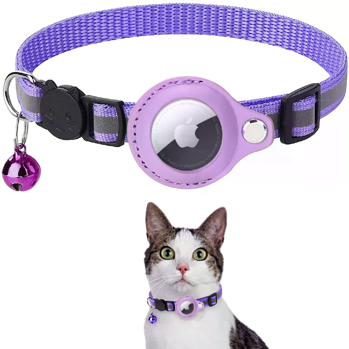 Collier anti-perte pour chat Apple Airtag, collier de protection anti-perte et de positionnement, colliers pour animaux de compagnie imperméables et réfléchissants~00022