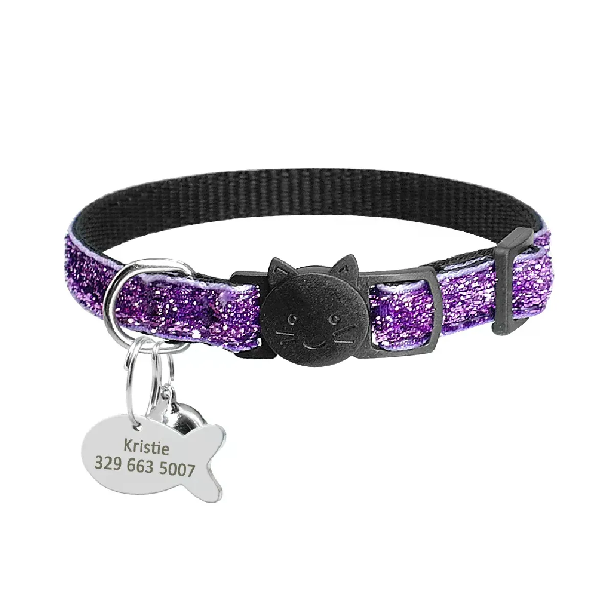 Collier pour chat à dégagement rapide, magnifique, personnalisé, en nylon, avec étiquette gravée, pour petits animaux de compagnie, largeur 1 cm~00958
