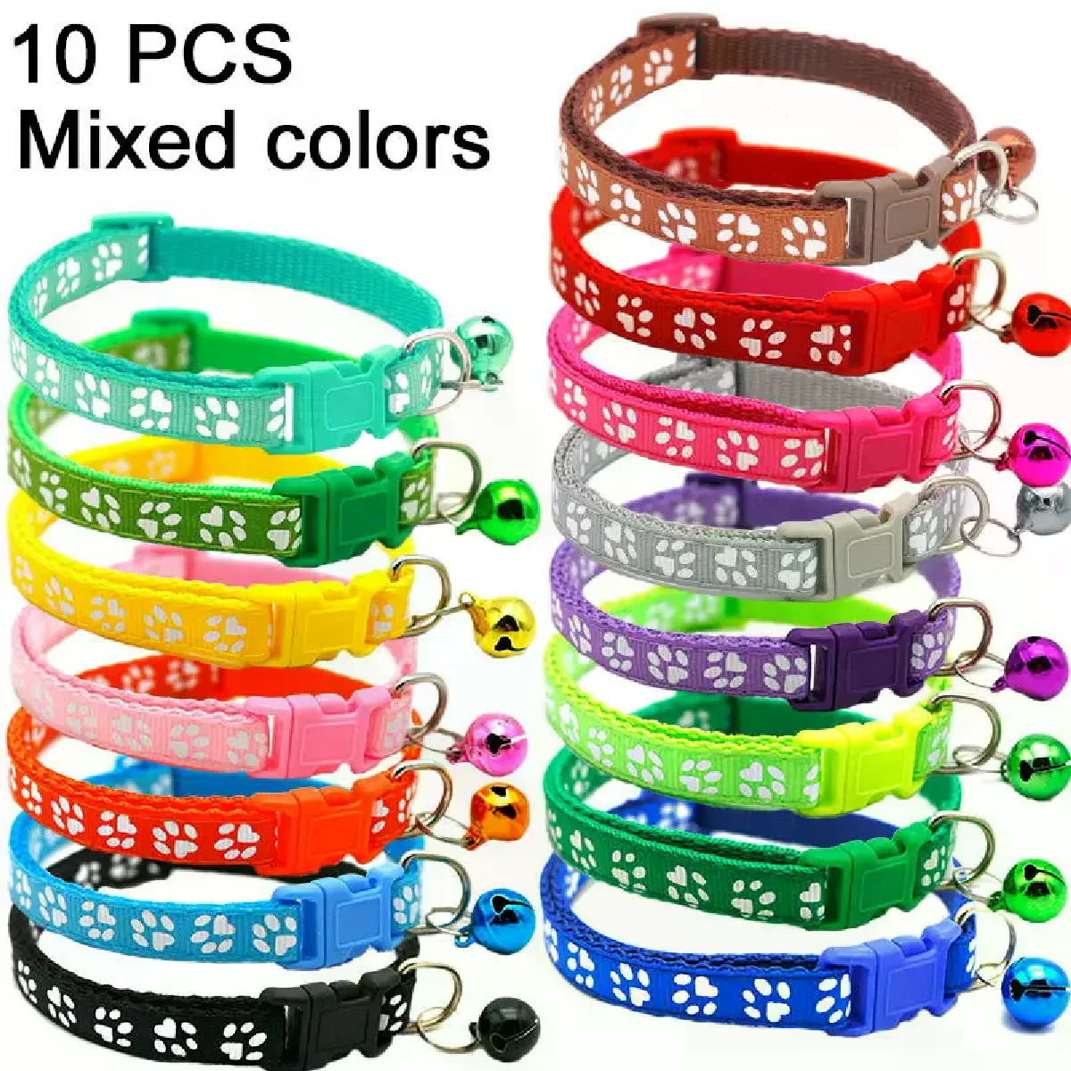 Comparer les prix de Lot de 10 colliers pour chat en gros, collier réglable avec clochette, collier coloré pour chat pour chiot et chat, livraison directe~00492