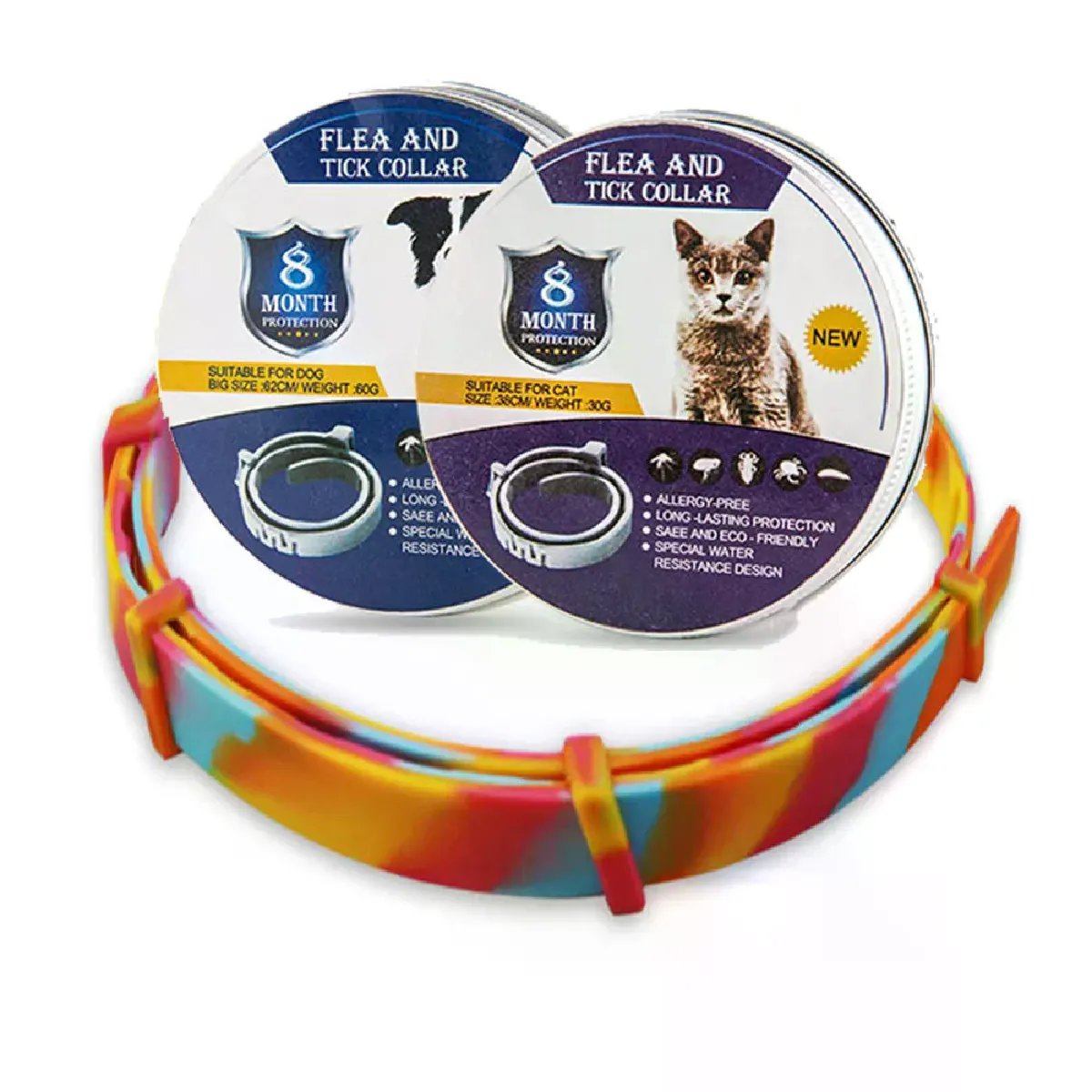 Collier anti-puces et anti-tiques pour chiens et chats jusqu'à 8 mois Collier anti-puces et anti-tiques pour moustiques et insectifuge Collier pour chat à détachement~01909