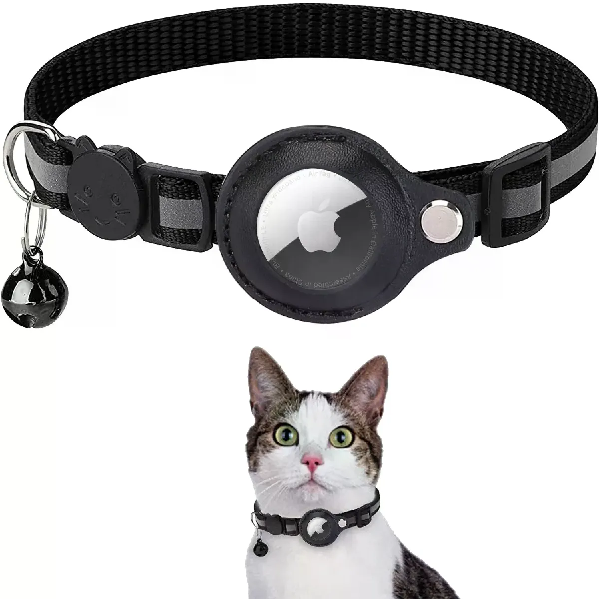 Collier anti-perte pour chat Apple Airtag, étanche et réfléchissant, avec clochette et accessoires pour chats~00029