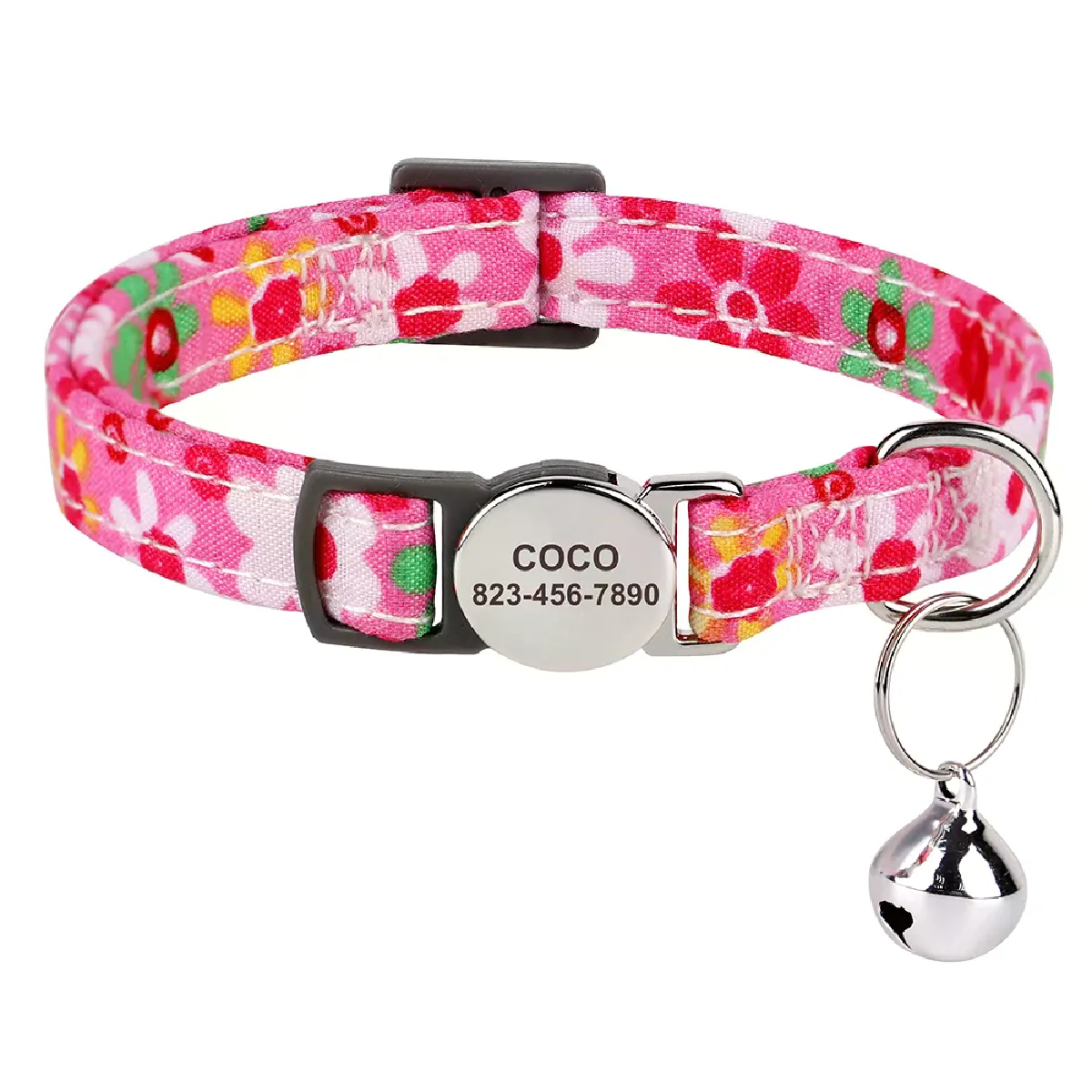 Comparer les prix de Collier personnalisé en nylon pour chat, collier anti-perte avec nom et clochette, idéal pour petits chiens et chats.~00809