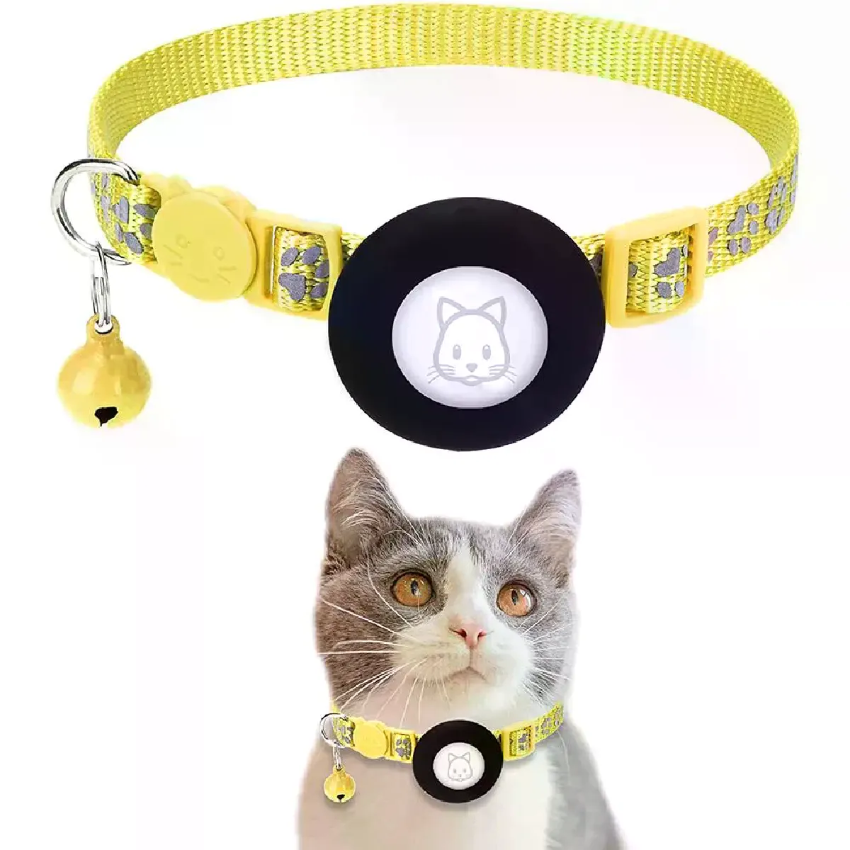 Collier de sécurité réfléchissant et réglable pour animaux de compagnie, avec clochettes, pour Airtag, accessoires pour chats et chiens~01321