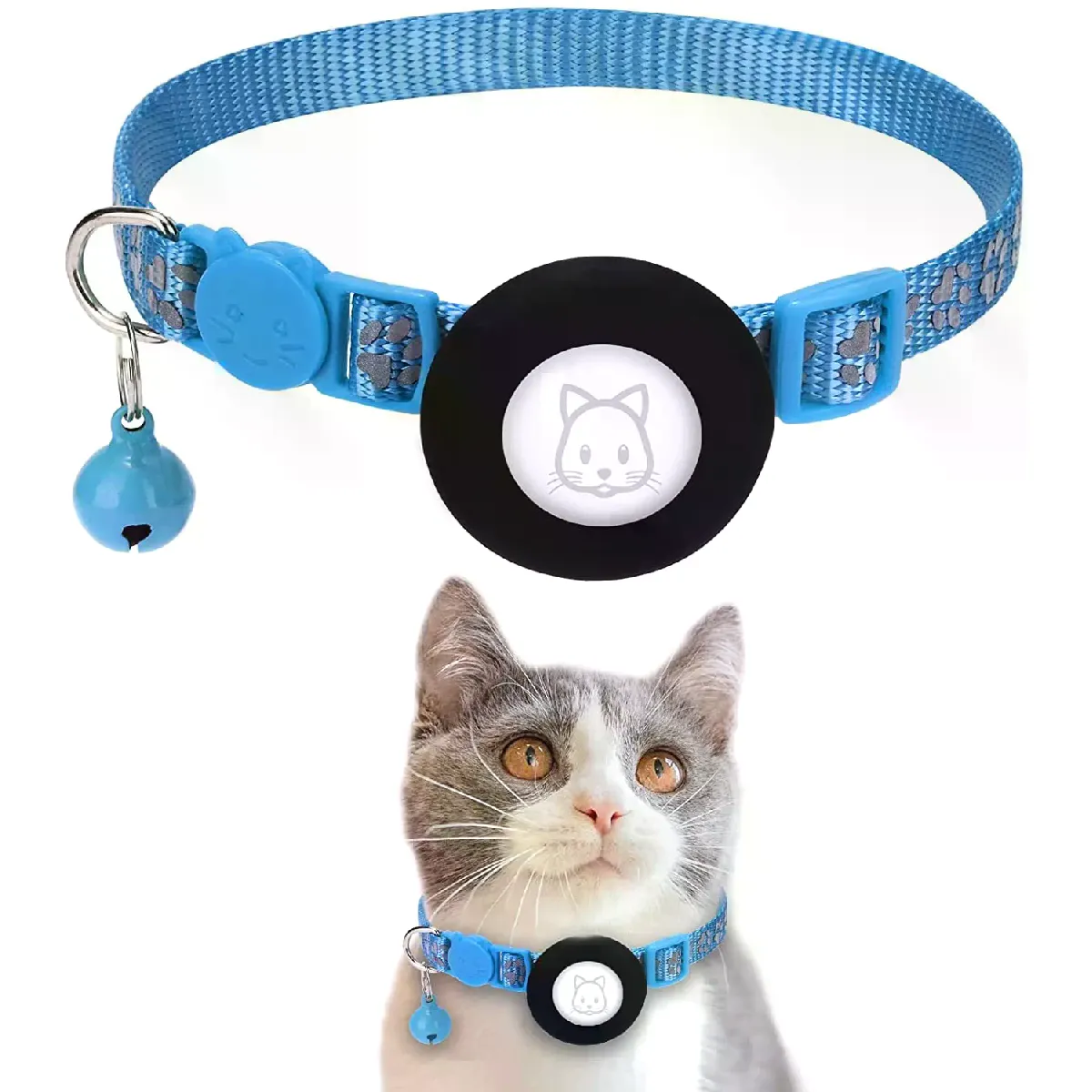 Étui pour Apple Airtag, collier pour chat avec clochette, collier pour chien en nylon réfléchissant, localisateur GPS, produits pour animaux de compagnie, traqueur de localisation~01641