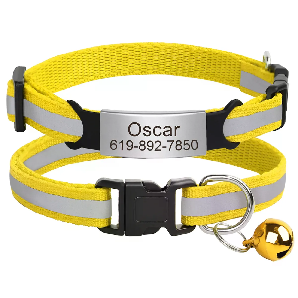Collier réfléchissant pour chat, gravé gratuitement, avec clochette, accessoire pour petit chien, chihuahua~01012