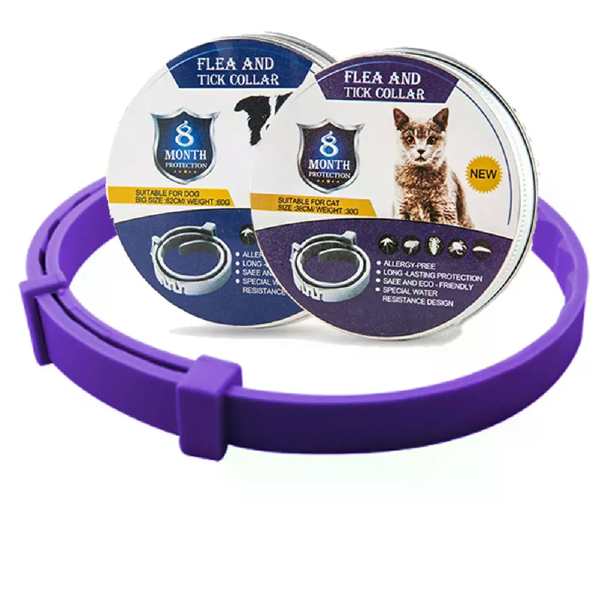 Collier anti-puces et anti-tiques pour chiens et chats jusqu'à 8 mois Collier anti-puces et anti-tiques pour moustiques et insectifuge Collier pour chat à détachement~01907