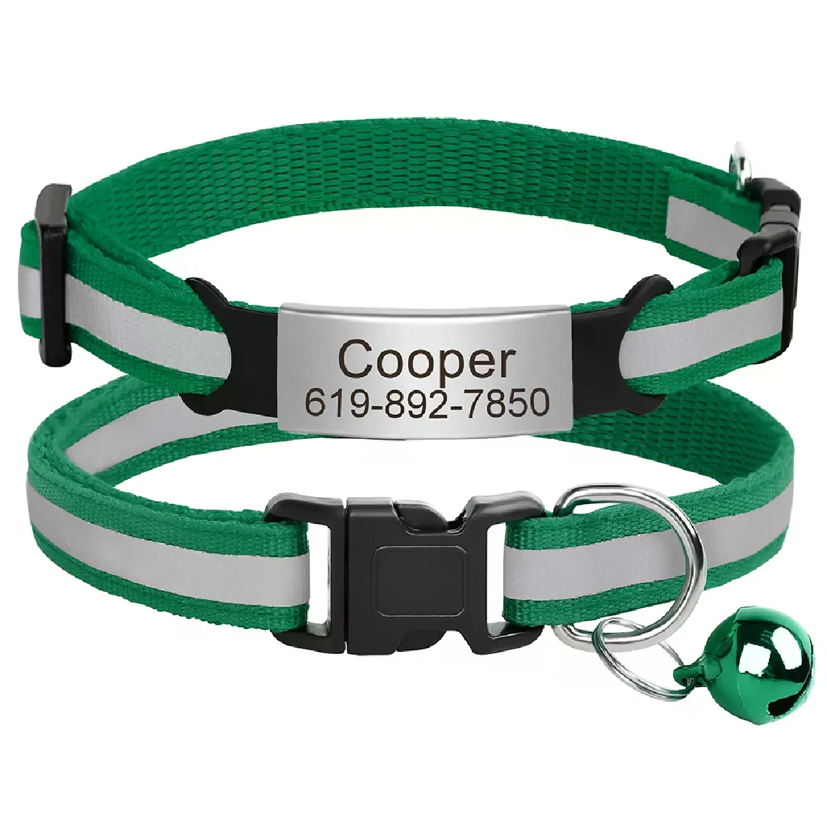 Collier réfléchissant pour chat, gravé gratuitement, avec clochette, accessoire pour petit chien, chihuahua~01016
