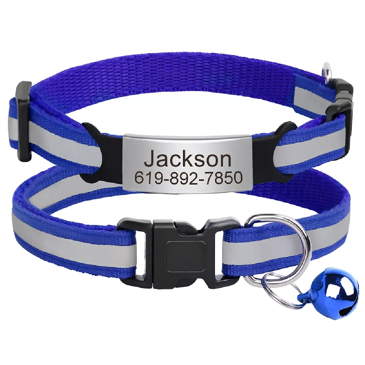 Collier réfléchissant pour chat, gravé gratuitement, avec clochette, accessoire pour petit chien, chihuahua~01008