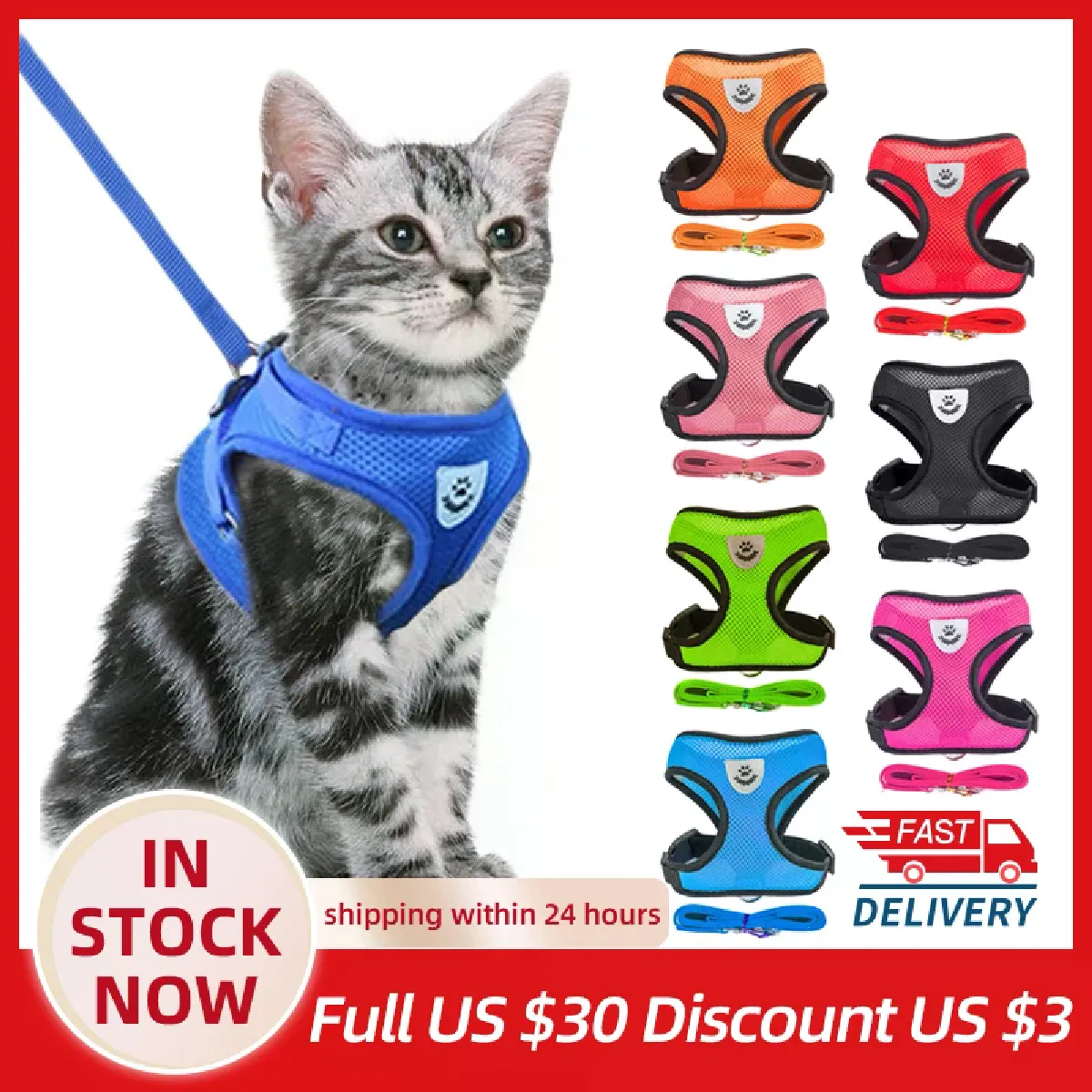 T-shirt pour chat avec sangles, laisse pour promener les chiots, collier pour chien en polyester, maille réglable, harnais pour animaux de petite et moyenne taille, accessoires~00166