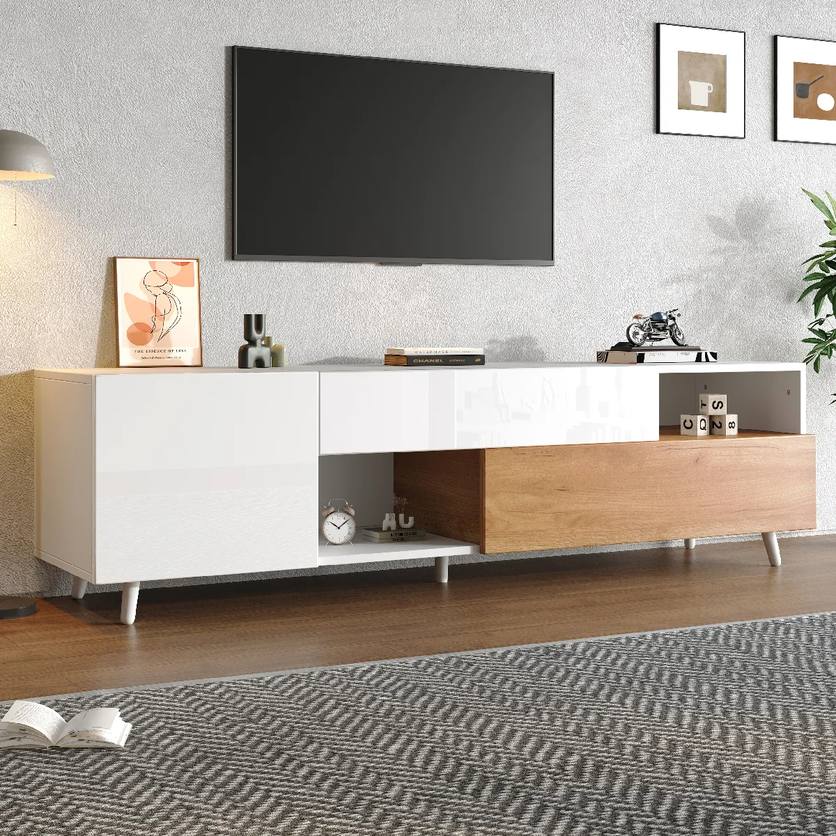 Meuble TV 180x38x50 cm - TV-Sideboard bois blanc - Blanc