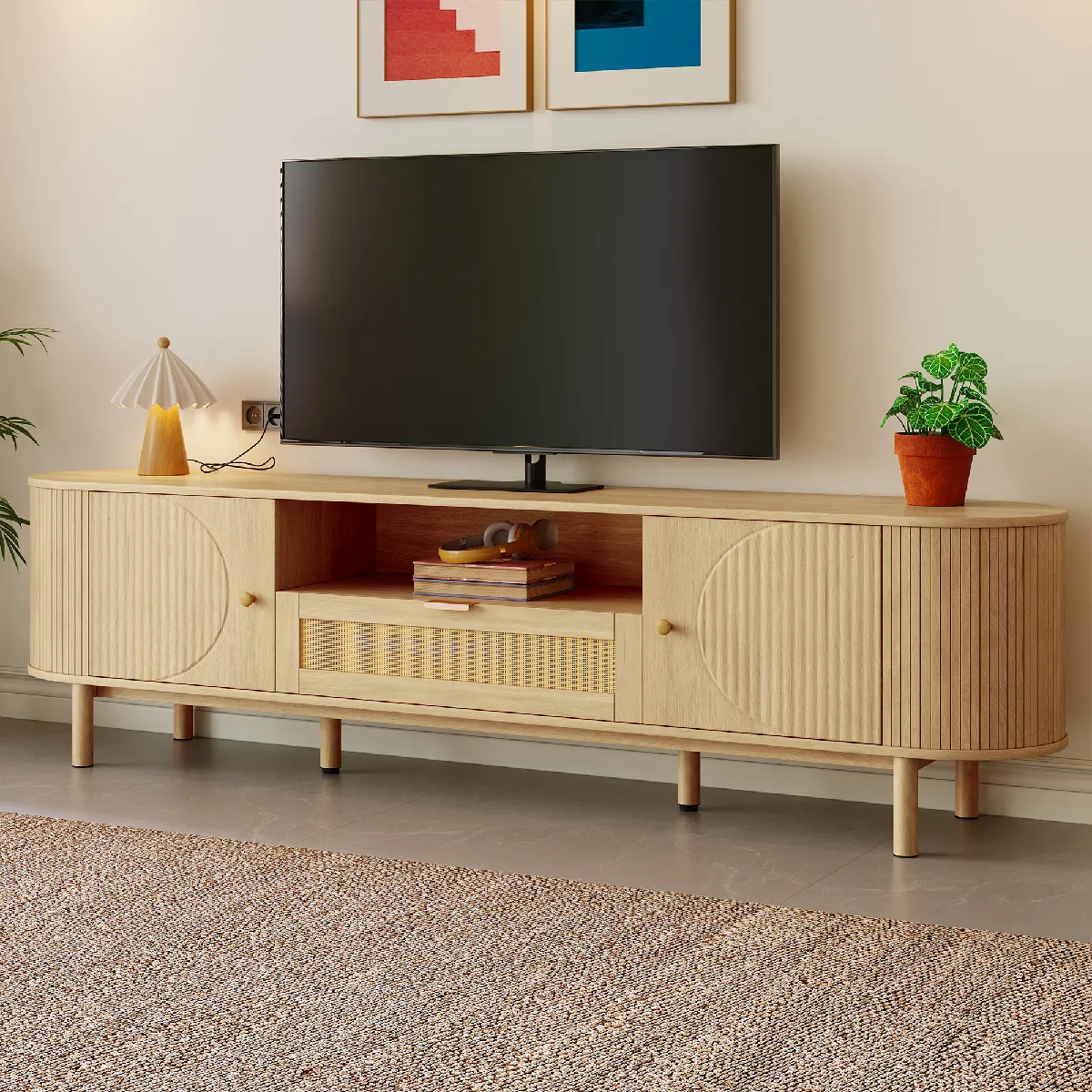 Meuble 175x36x51 cm - Meuble TV rotin - Naturel