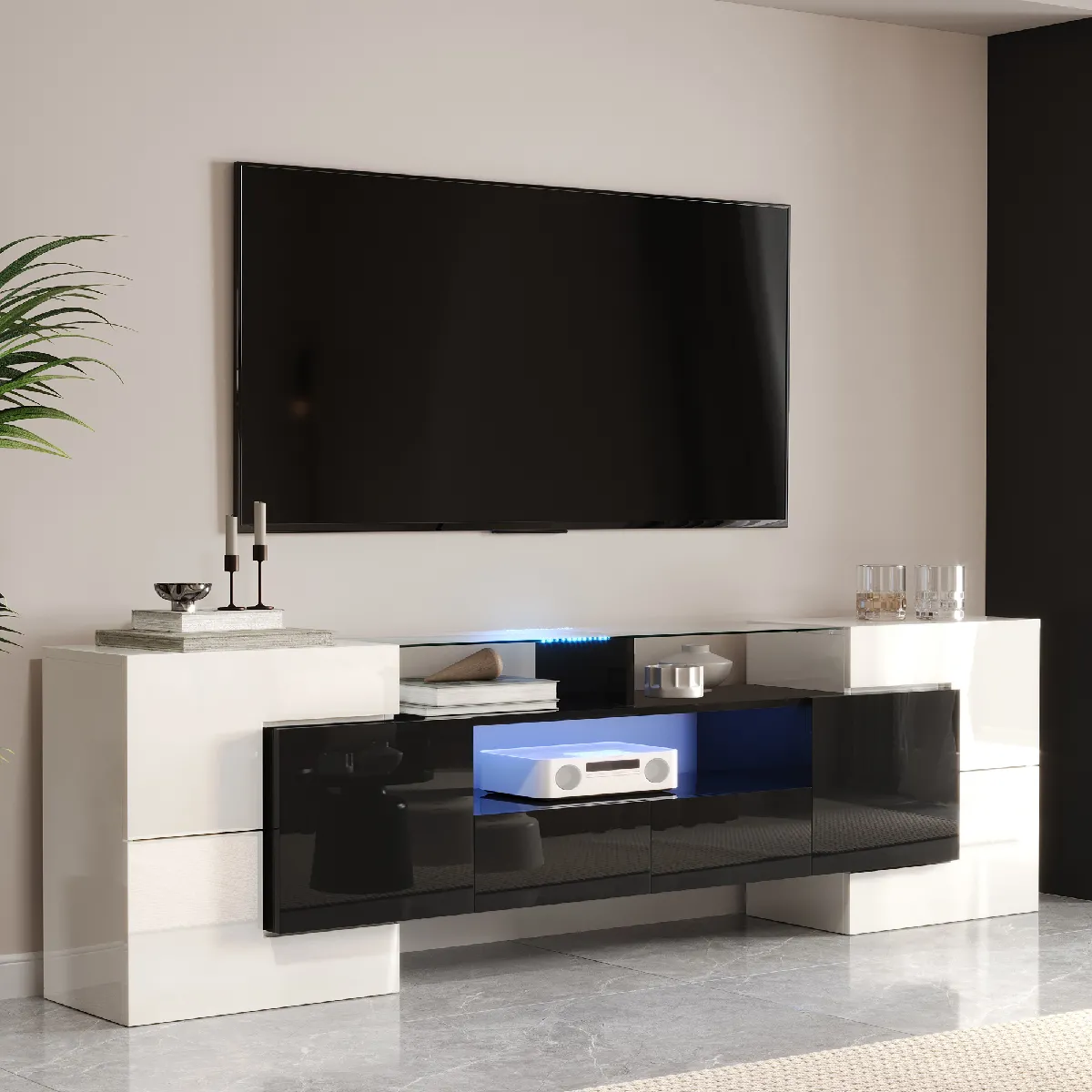Meuble TV 200x35x60 cm - Meuble salon - Blanc