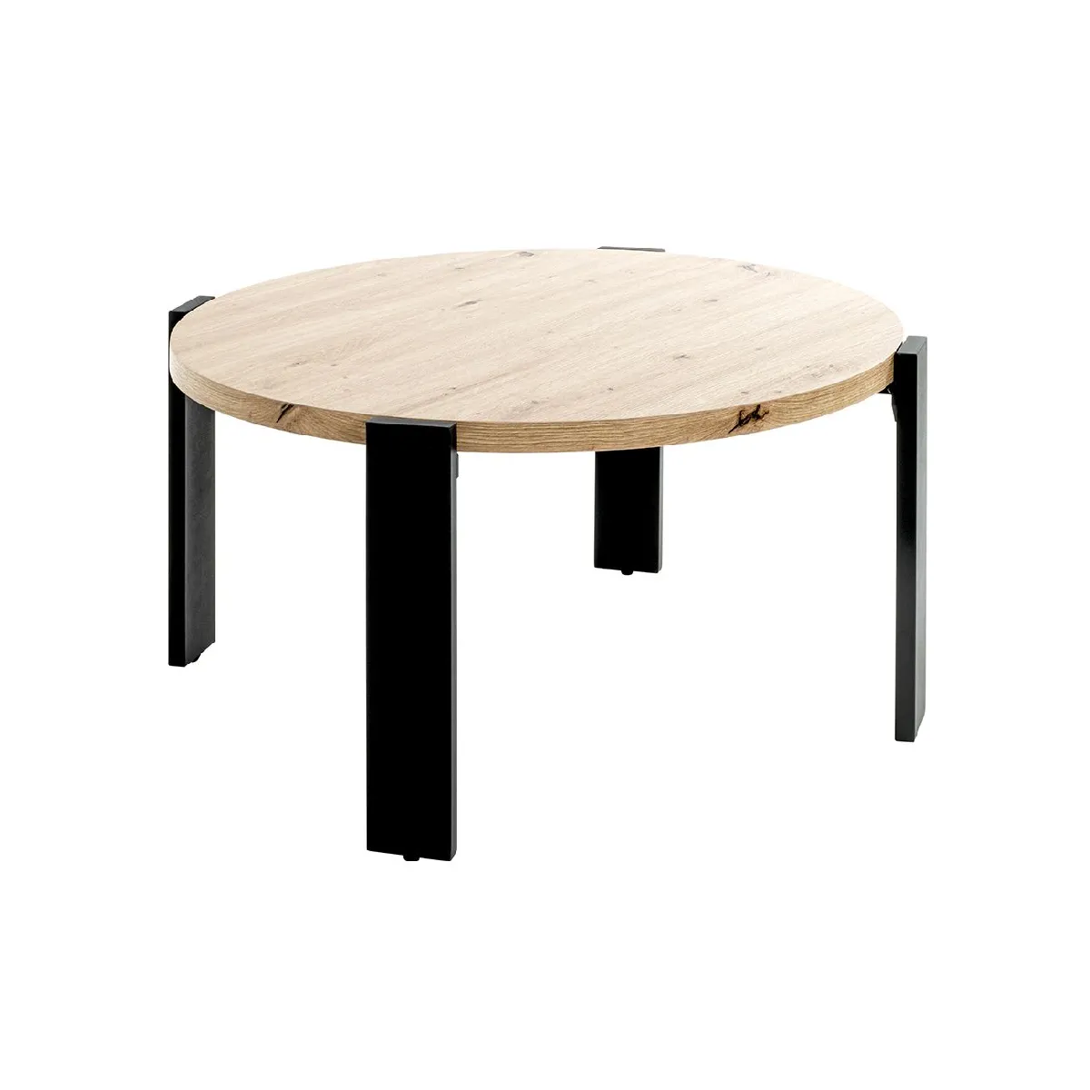 Meilleurs prix pour Table basse ronde coloris chêne et métal noir - Diamètre 75 x Hauteur 42 cm
