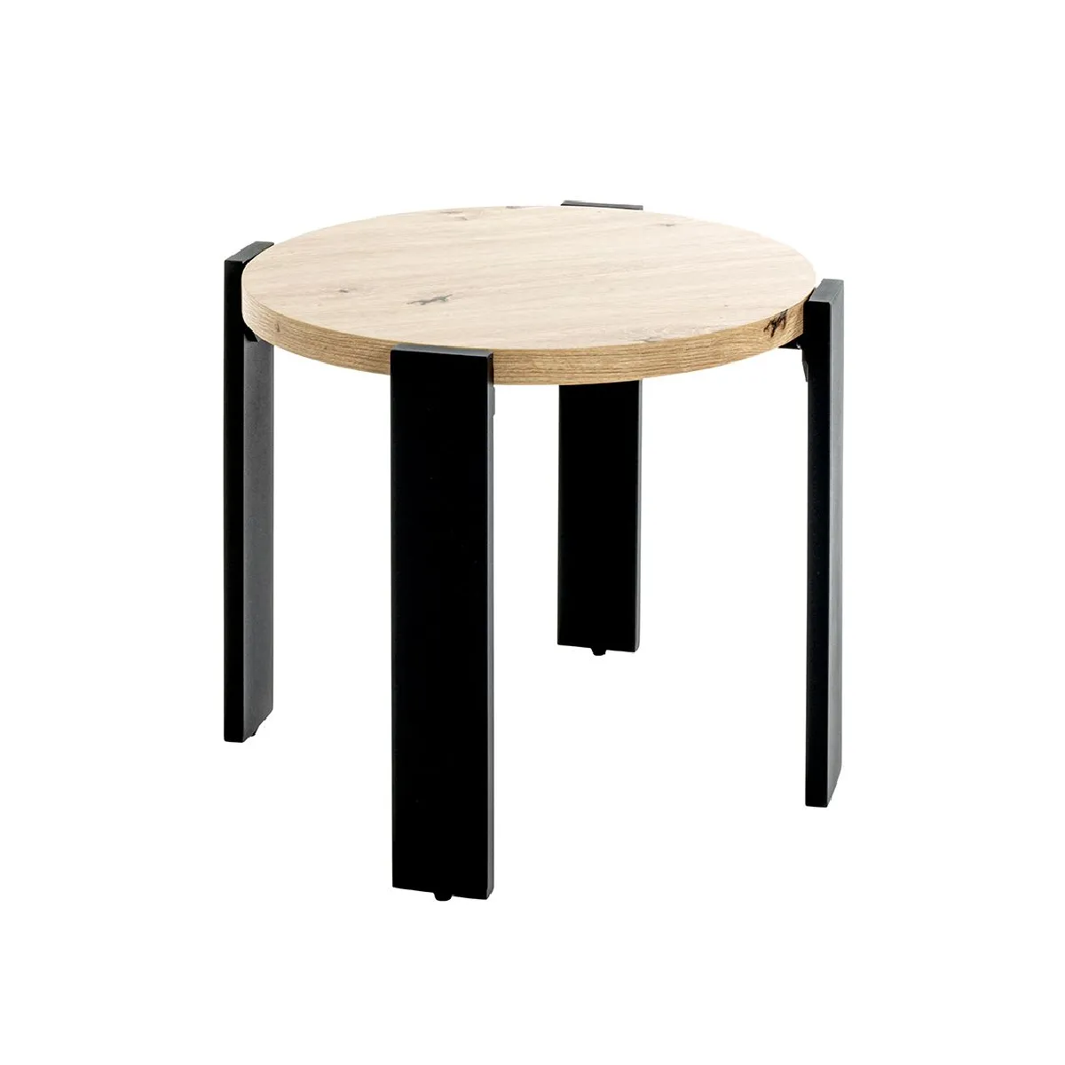 Table basse ronde coloris chêne et métal noir - Diamètre 50 x Hauteur 46 cm