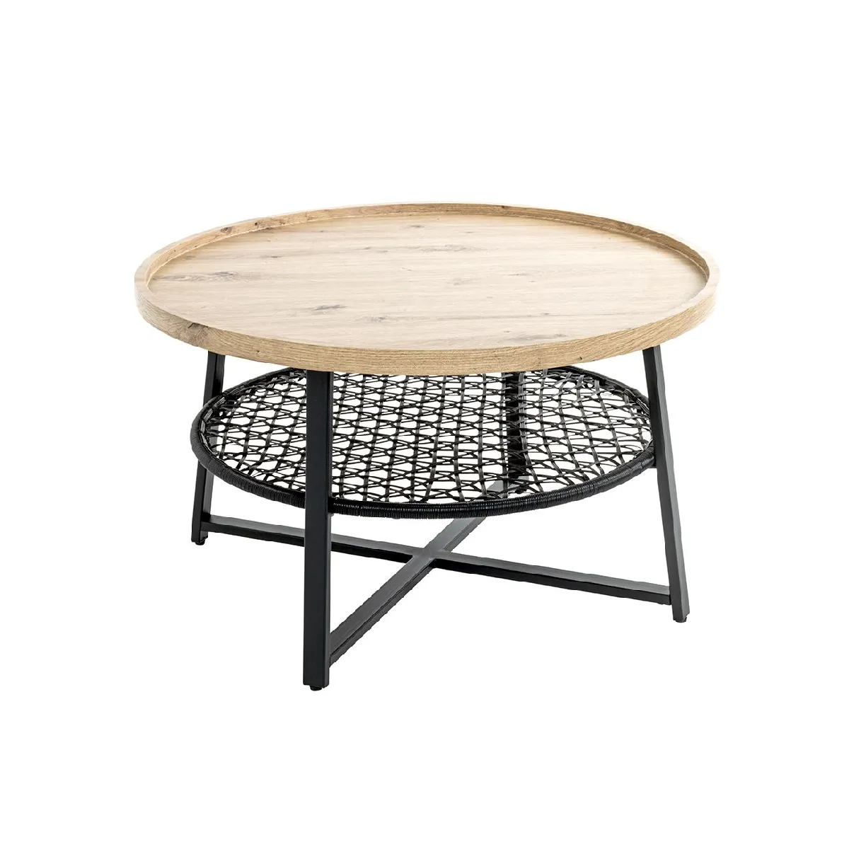Meilleurs prix pour Table basse ronde coloris chêne et métal noir - Diamètre 75 x Hauteur 45 cm