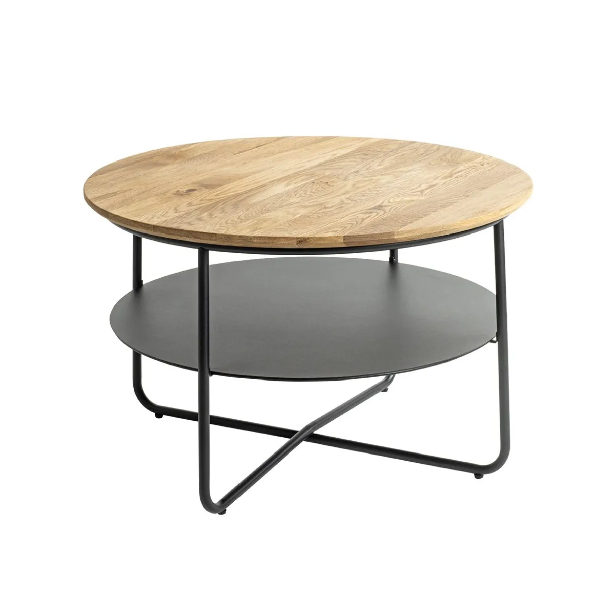 Meilleurs prix pour Table basse ronde table séjour et salon coloris chêne et métal en noir - Diamètre 70 x Hauteur 45 cm