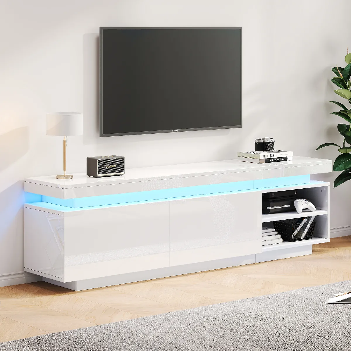 Meuble 170x35x50 cm - Meuble TV laqué - Blanc