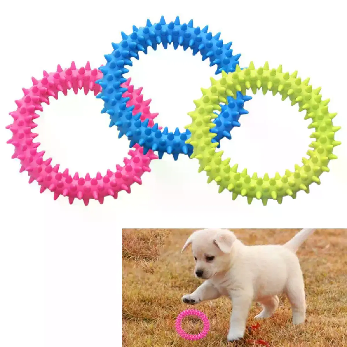 Comparer les prix de Anneau d'épine en caoutchouc TPR résistant aux morsures, jouet de nettoyage des dents pour chats et chiens (couleurs aléatoires)~04812