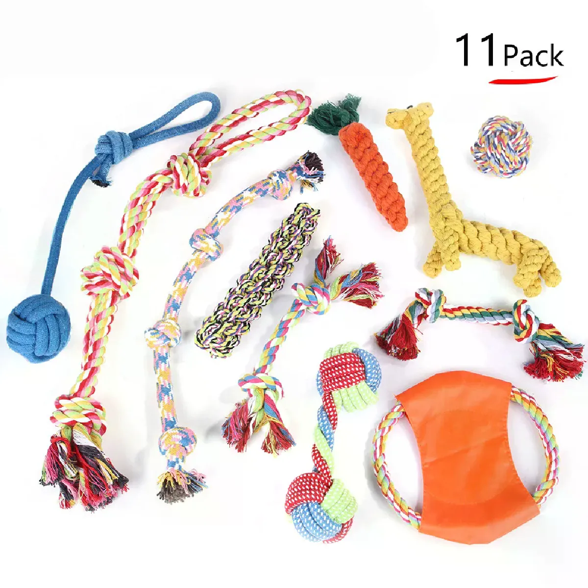 Meilleurs prix pour Jouets à mâcher pour chiens de grande et petite taille, jouets interactifs en corde de coton pour chiots, balles pour chiens, ensemble de jouets à mâcher avec brosse~04804