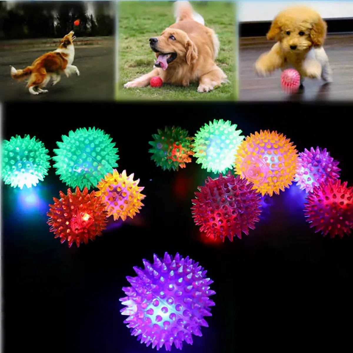 Comparer les prix de 1 jouet amusant pour chien, balle en caoutchouc colorée et lumineuse, jouet sonore à mâcher pour chatons et animaux de compagnie~04903