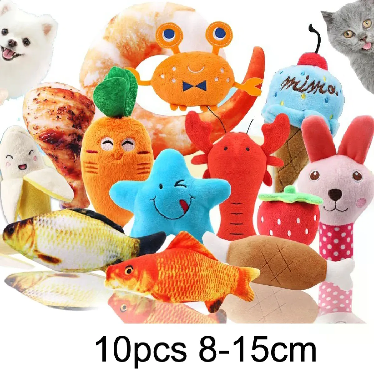 Comparer les prix de Lot de 10 jouets pour petits chiens, couleurs variées, à mâcher, couineur, en peluche, pour chiots et chats~04139
