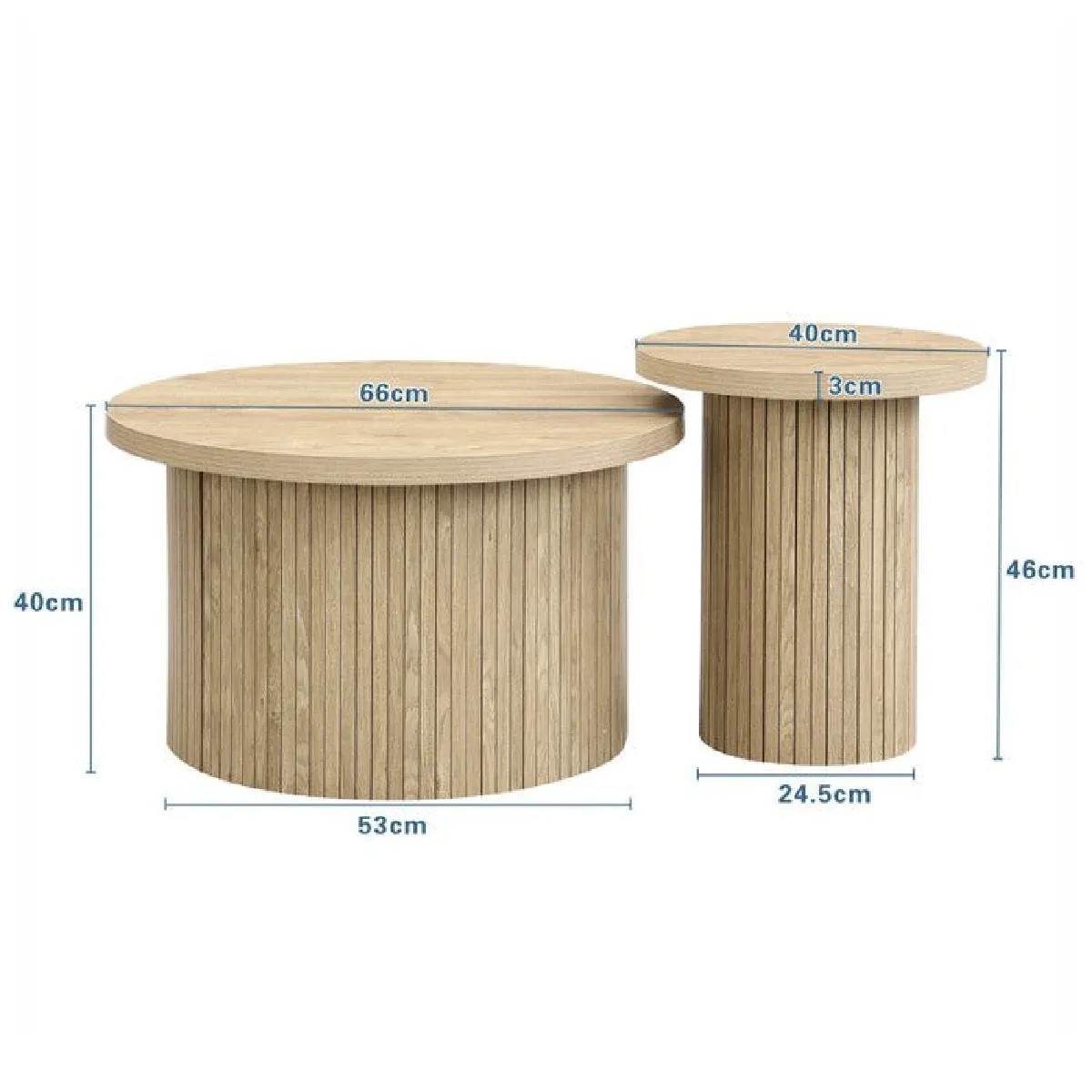Comparer les prix de Table Basse Ronde - 2 Pièces - Bois Naturel - 66x40cm - 40x46cm