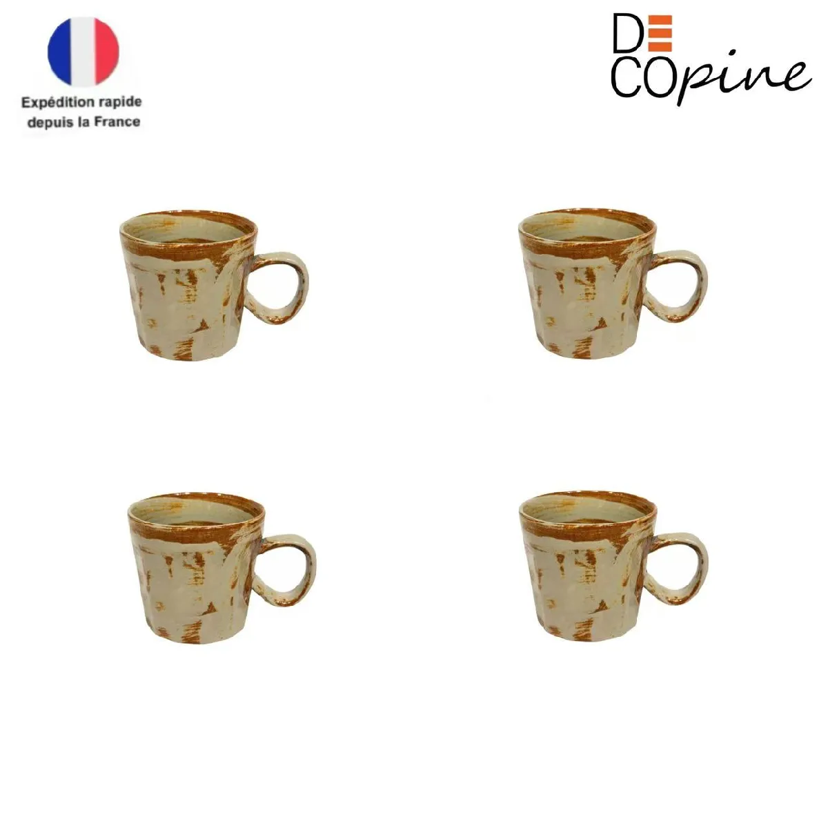 Decopine – Lot de 4 tasses à café en céramique 170 ml – Beige – Style wabi-sabi
