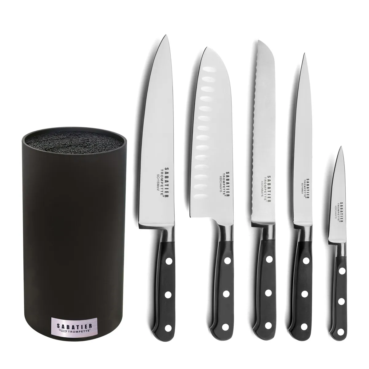 Origin - Bloc spaghetti en bois noir avec 5 couteaux de cuisine