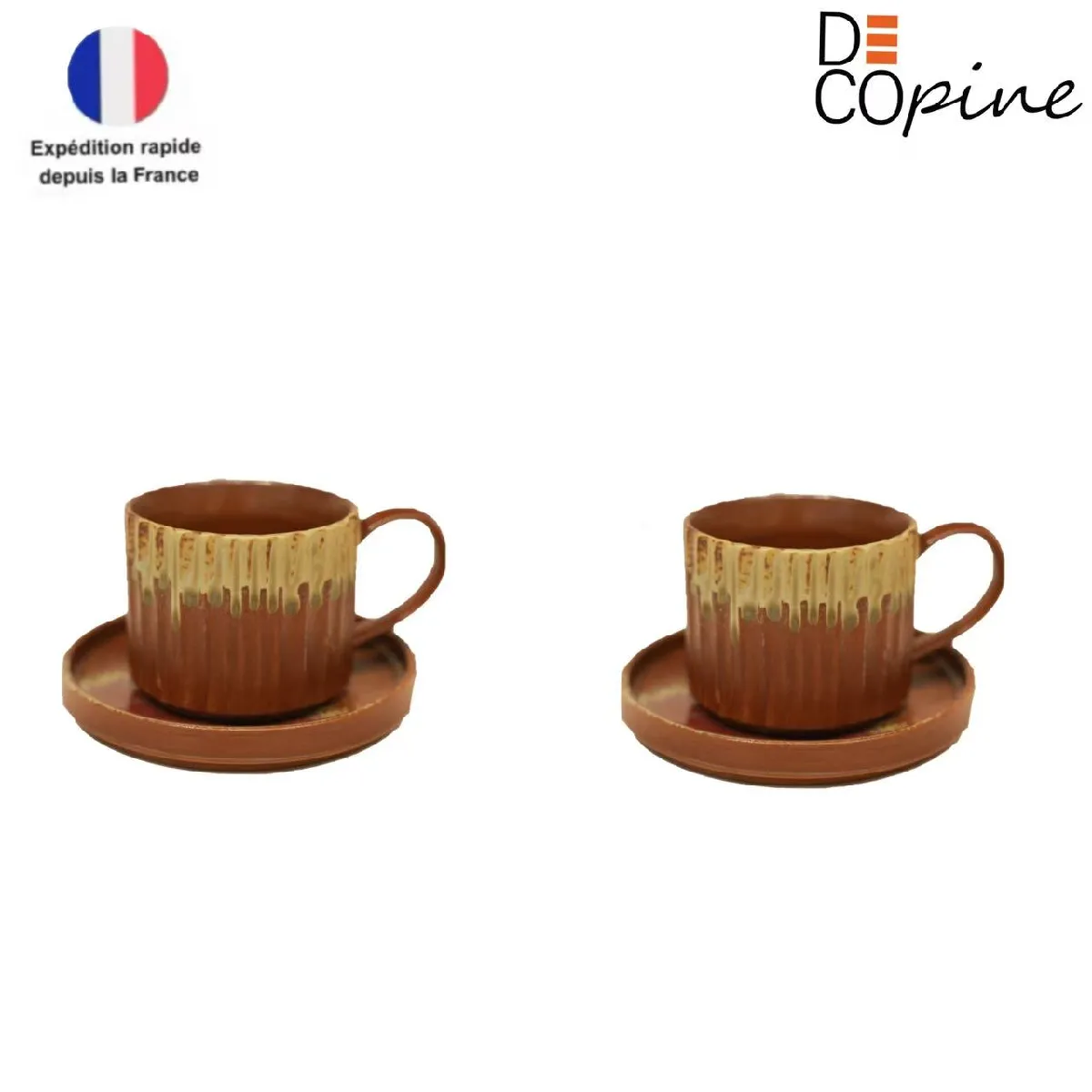 Set de 2 tasses à café en céramique Decopine – Style wabi-sabi – Rouge