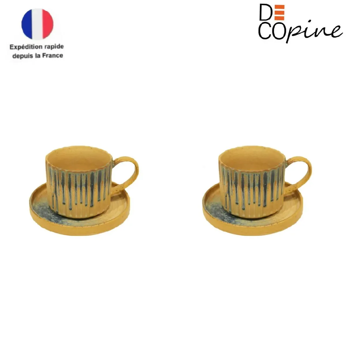 Lot de 2 tasses à café en céramique 250 ml – style wabi-sabi – Bleu – Decopine