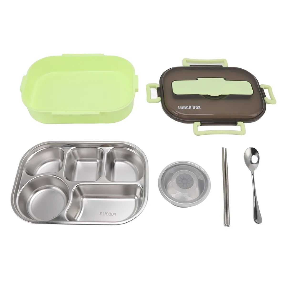 Boîte à lunch isotherme en acier inoxydable avec bol à soupe, baguettes et cuillère pour adultes et enfants, vert