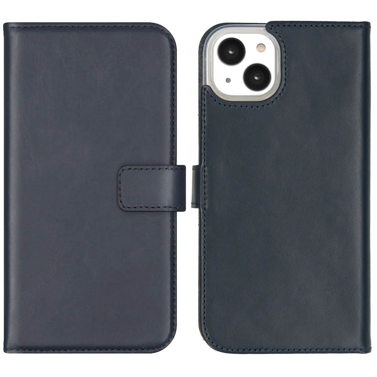 Selencia Bleu Étui Portefeuille En Cuir Véritable Pour Apple Iphone 14 Plus
