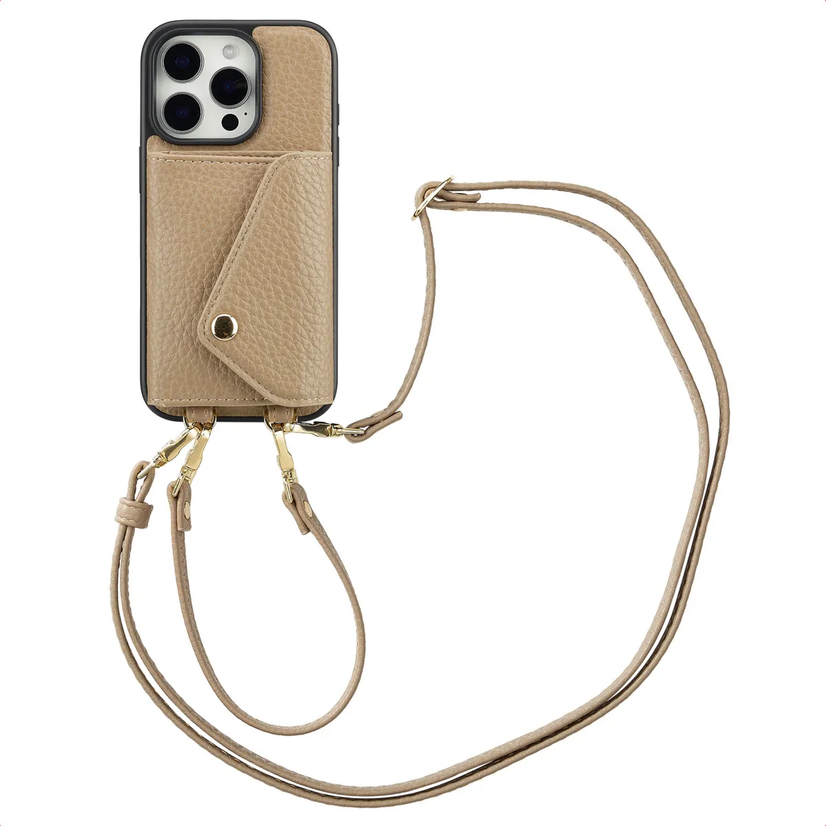 Selencia - Coque de téléphone - iPhone 16 Pro - Avec cordon et porte-cartes - Taupe - Image 2