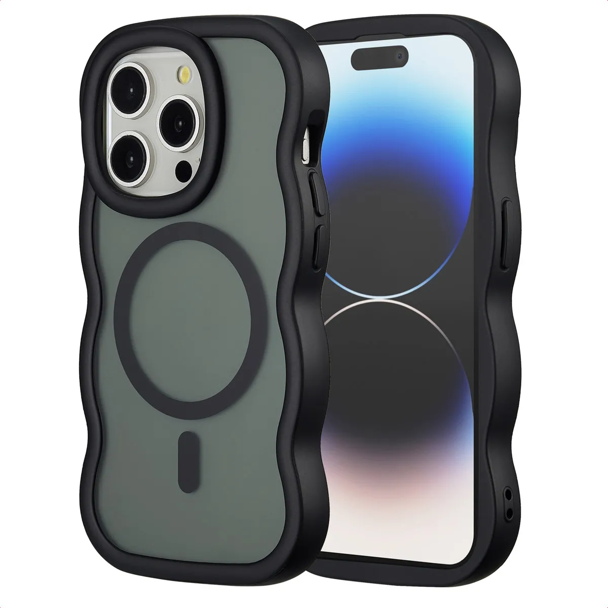 Selencia Noir Coque Arrière Wavy Avec Magsafe Pour Apple Iphone 14 Pro