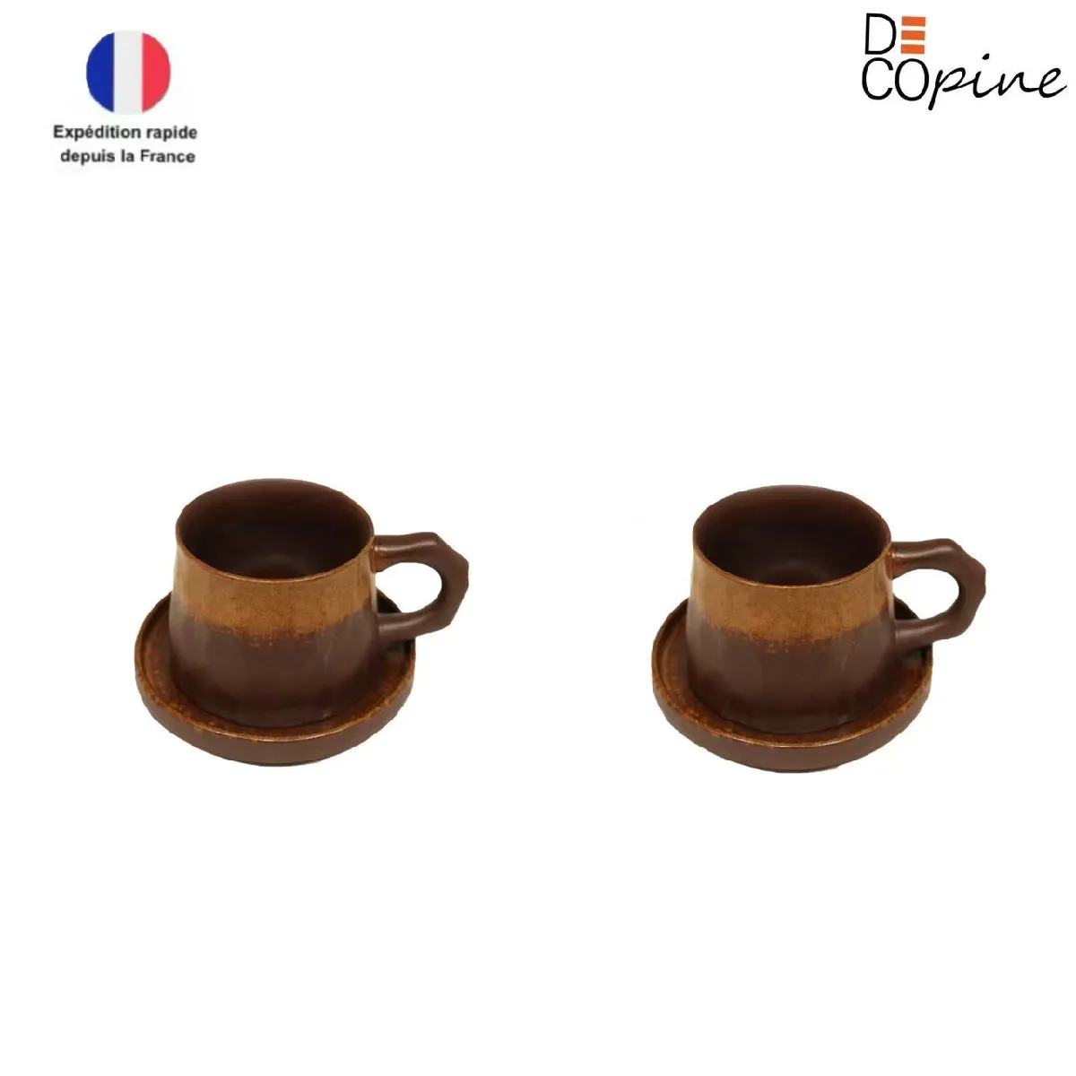 Tasse à café en grès rouge 330 ml avec soucoupe – Lot de 2