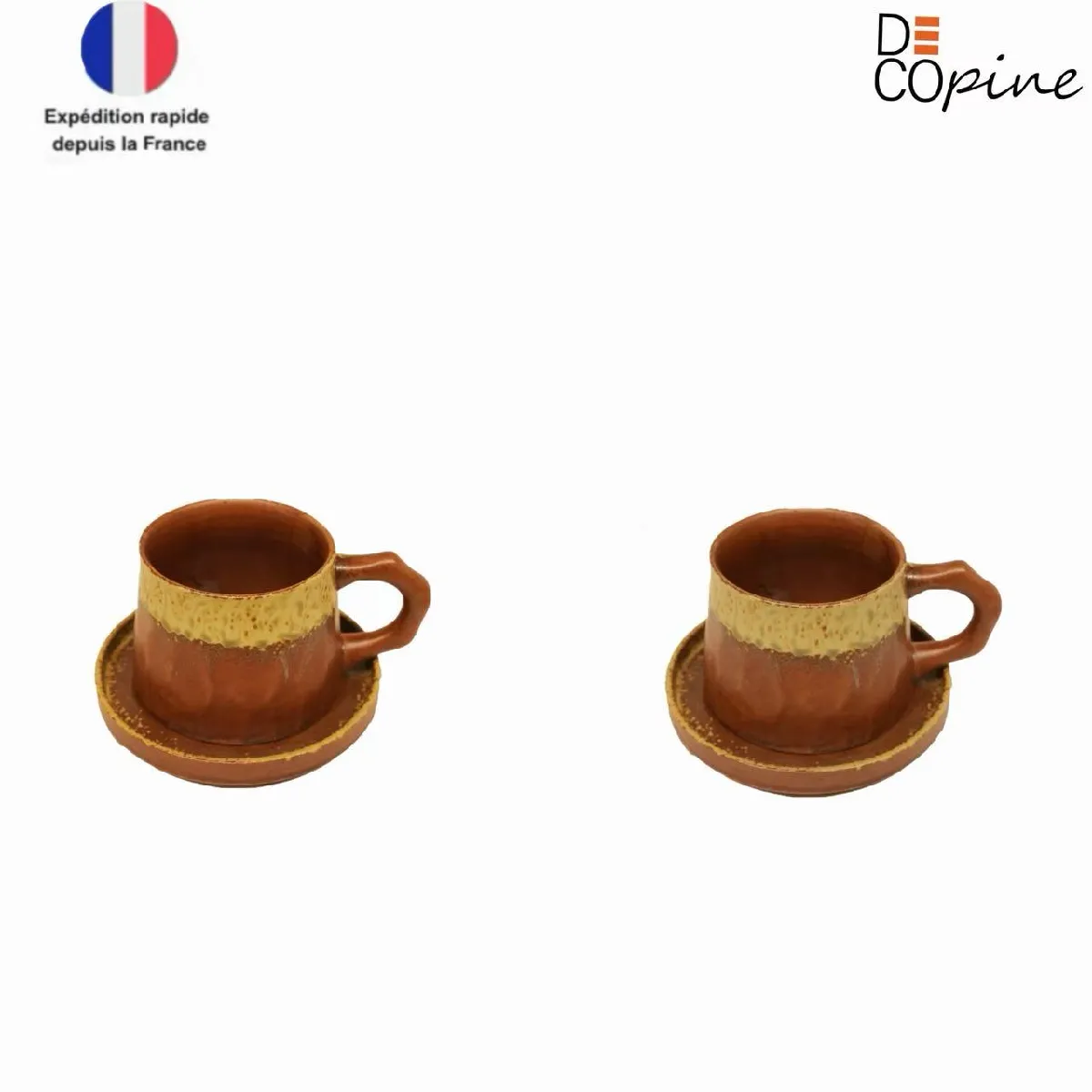 Tasse à café en grès 330 ml avec soucoupe – Lot de 2 – Rouge