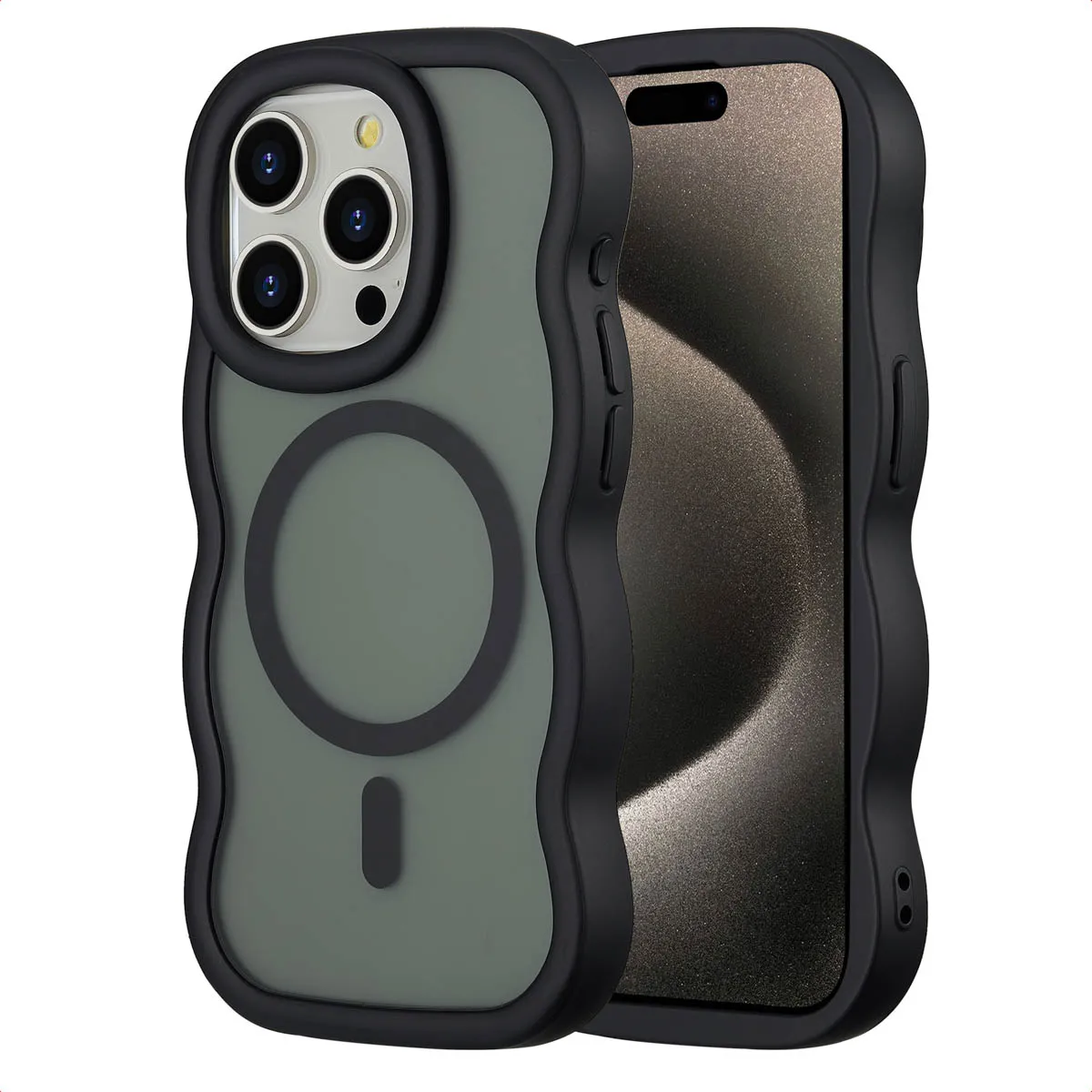 Selencia Noir Coque Arrière Magsafe Wavy Apple Iphone 15 Pro