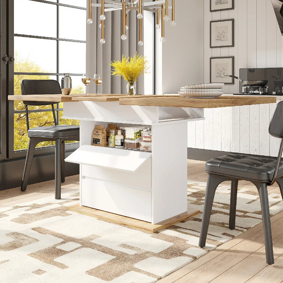 Table 140-80x75 cm - Table de cuisine modulable - Blanc