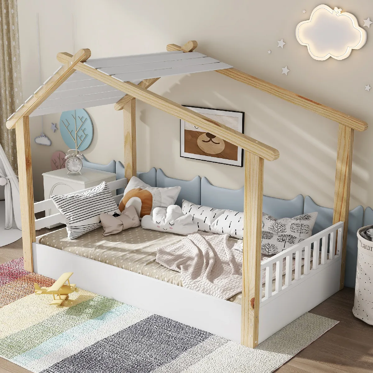 Lit Cabane 90x200 cm - Lit Enfant Scandinave - Naturel