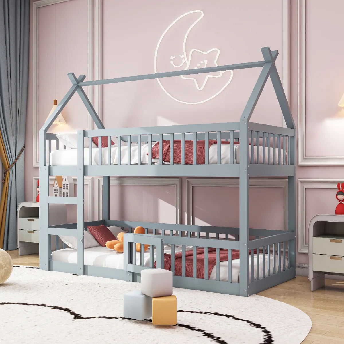 Lit superposé 90x200 cm - Lit enfant - Gris