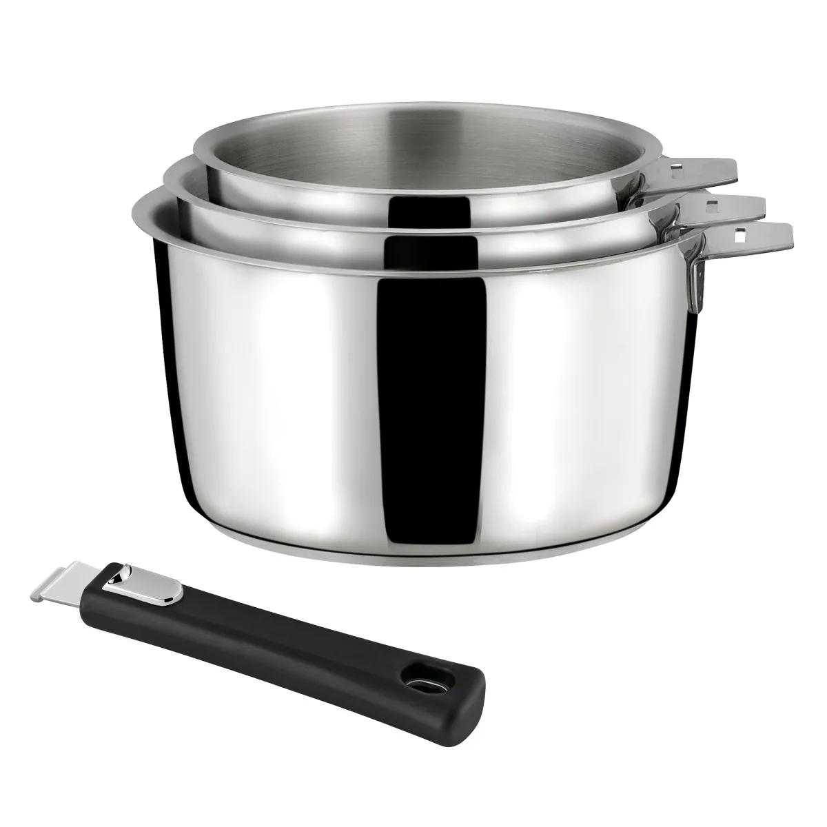 Cuisinox Noire Malice - Série De 3 Casseroles 16/18/20Cm Inox Avec Poignée