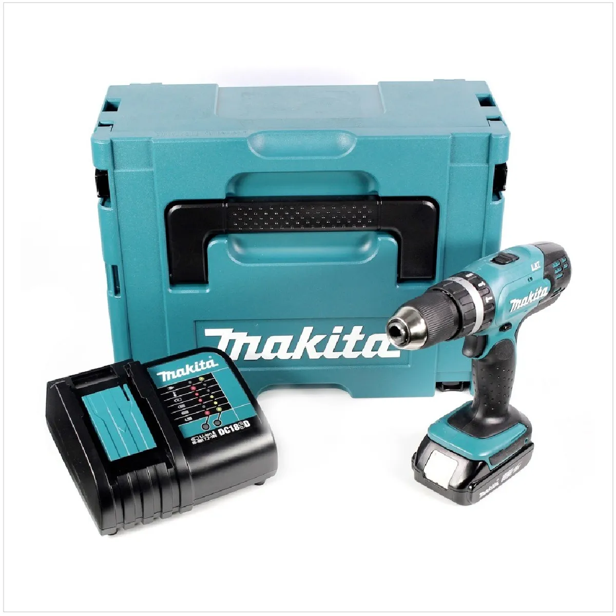 Makita DHP 453 SA1J Perceuse visseuse à percussion sans fil 18 V 42 Nm + 1x batterie 2 0 Ah + chargeur + Makpac