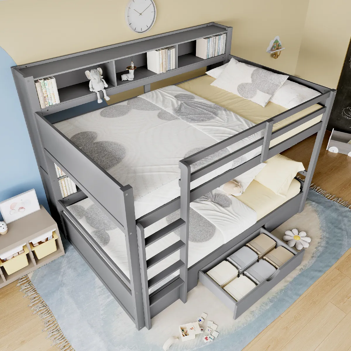 Lit enfant 90x200 cm - Lit superposé - Gris