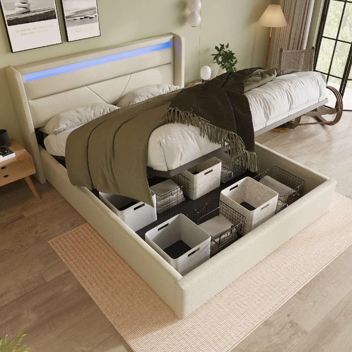 Lit Coffre 140x200 cm - Lit coffre double - Blanc