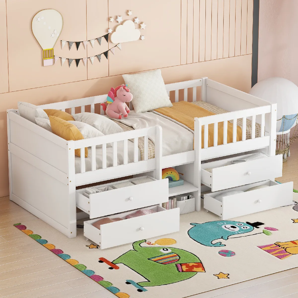 Lit enfant 90x200 cm - Lit mi-hauteur - Blanc